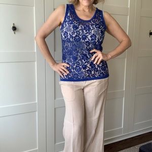 JOSEPH royal blue sheer lace sleeveless top size 40 fr 6-8 US